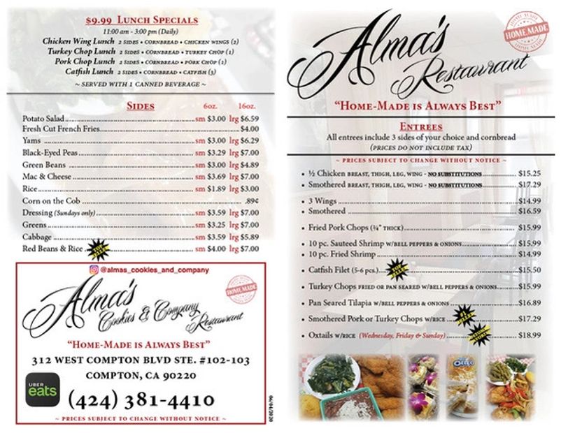 Menu Almas Place
